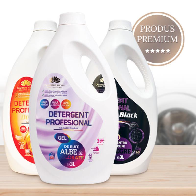 Pachet 2 + 1 Detergenți Cashmere Stainless- Detergent rufe delicate 3L+Detergent rufe albe&colorate 3L+ CADOU Detergent rufe negre 3L