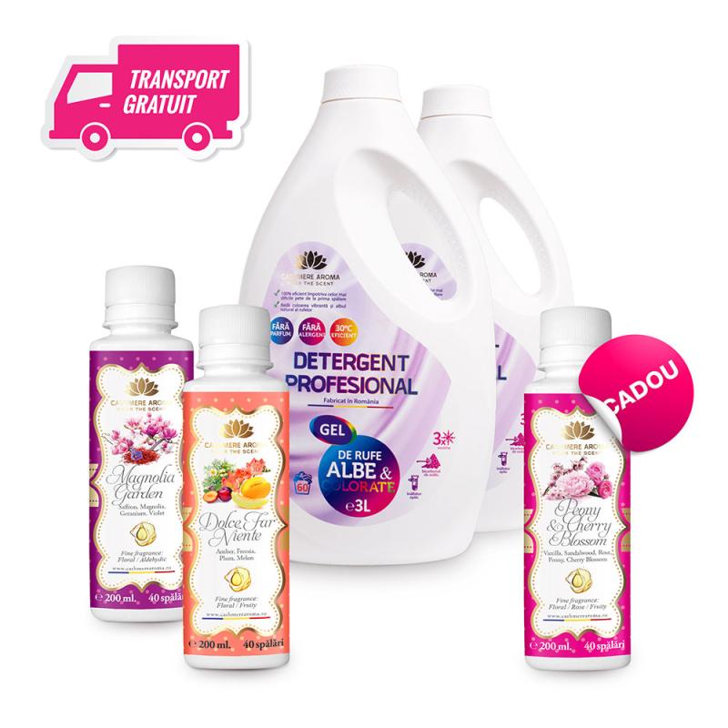 Pachet Promo "Eggceptional Cleaning" 2 x Detergent albe/colorate 3L + Parfum rufe Magnolia Garden +Dolce far niente + CADOU Peony cherry blossom