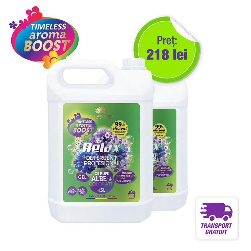 NOU! Pachet 2 X Detergent rufe albe-colorate RELAX, 5L + set 10 mini parfumuri de rufe CADOU