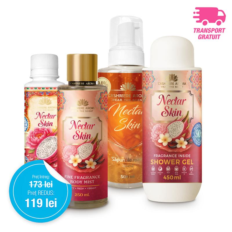 Pachet Promoțional NECTAR SKIN (Gel de dus, Body mist, Sapun de maini & Parfum de rufe)