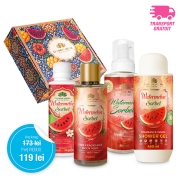 Pachet Promoțional WATERMELON SORBET (Gel de dus, Body mist, Sapun de maini & Parfum de rufe)