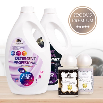 Pachet Yin&Yang -  Detergent rufe albe/colorate 3L + Detergent rufe negre 3L + Tester White Musk & Tester Black Orchid CADOU