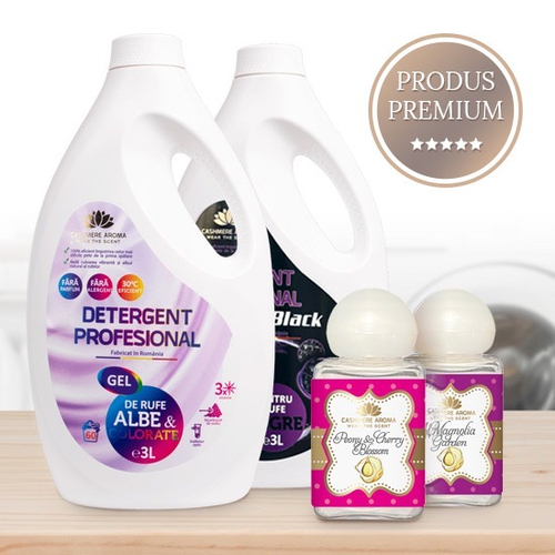 Pachet “Spring Clean”, Detergent rufe albe/colorate(fara parfum) 3L + Detergent rufe negre(fara parfum) 3L+  Testere Magnolia Garden & Peony Cherry blossom