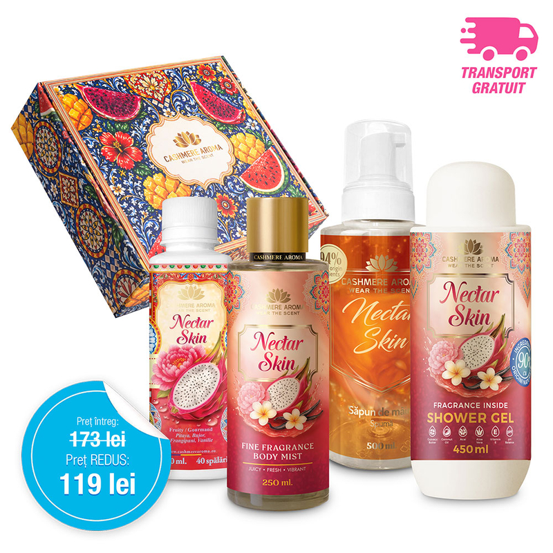 Pachet Promoțional NECTAR SKIN (Gel de dus, Body mist, Sapun de maini & Parfum de rufe)